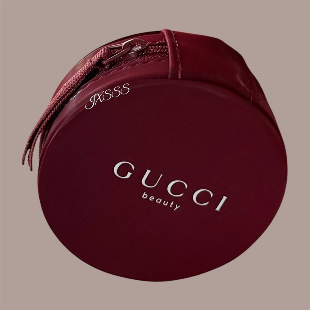 Burgundy Gucci Beauty Compact Mirror + Cosmetic Pouch/Circle Case Trio SET - Picture 5 of 16